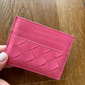 Bottega Veneta pink woven leather card holder